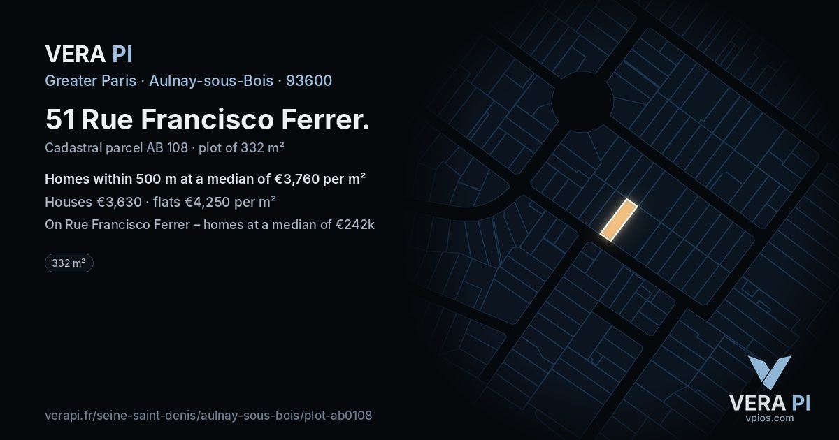 51 Rue Francisco Ferrer, Aulnay-sous-Bois at night – the plot lit, the parcels around coloured by the prices near them