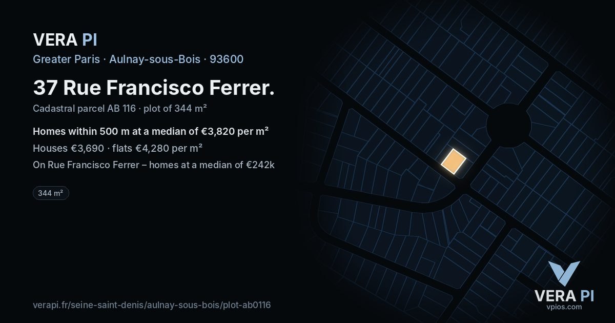 37 Rue Francisco Ferrer, Aulnay-sous-Bois at night – the plot lit, the parcels around coloured by the prices near them