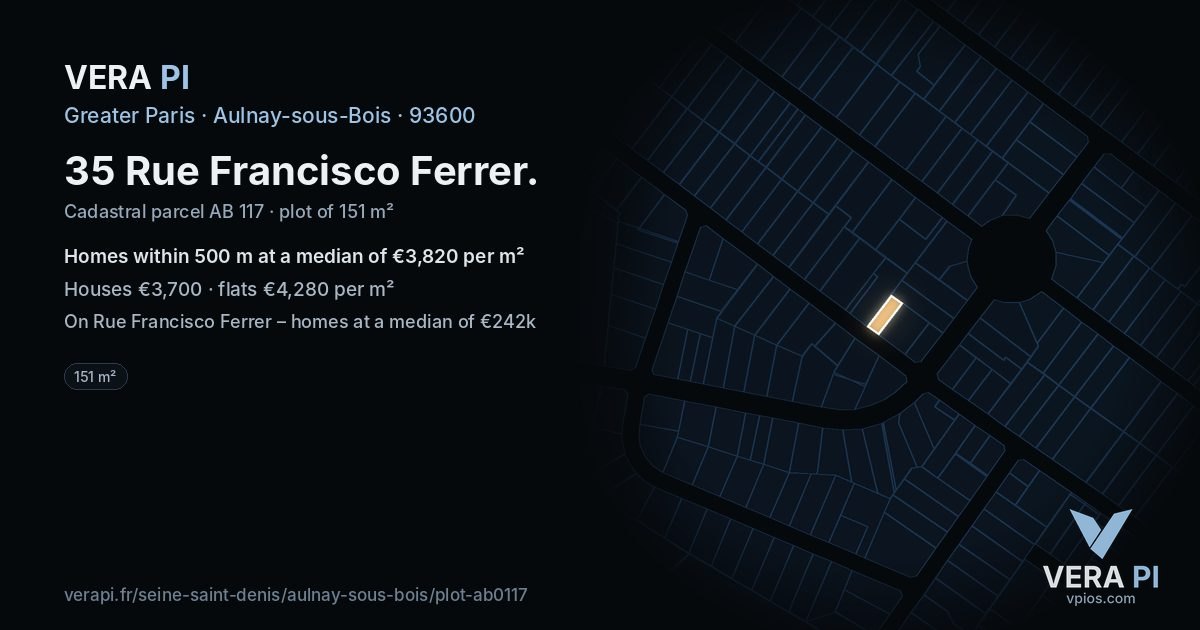 35 Rue Francisco Ferrer, Aulnay-sous-Bois at night – the plot lit, the parcels around coloured by the prices near them