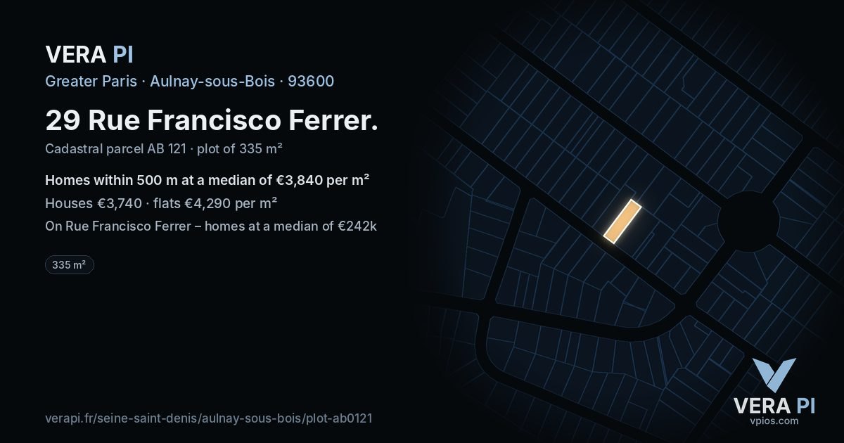 29 Rue Francisco Ferrer, Aulnay-sous-Bois at night – the plot lit, the parcels around coloured by the prices near them