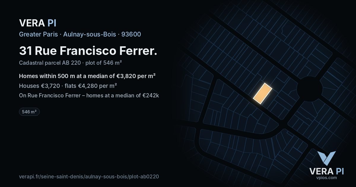 31 Rue Francisco Ferrer, Aulnay-sous-Bois at night – the plot lit, the parcels around coloured by the prices near them