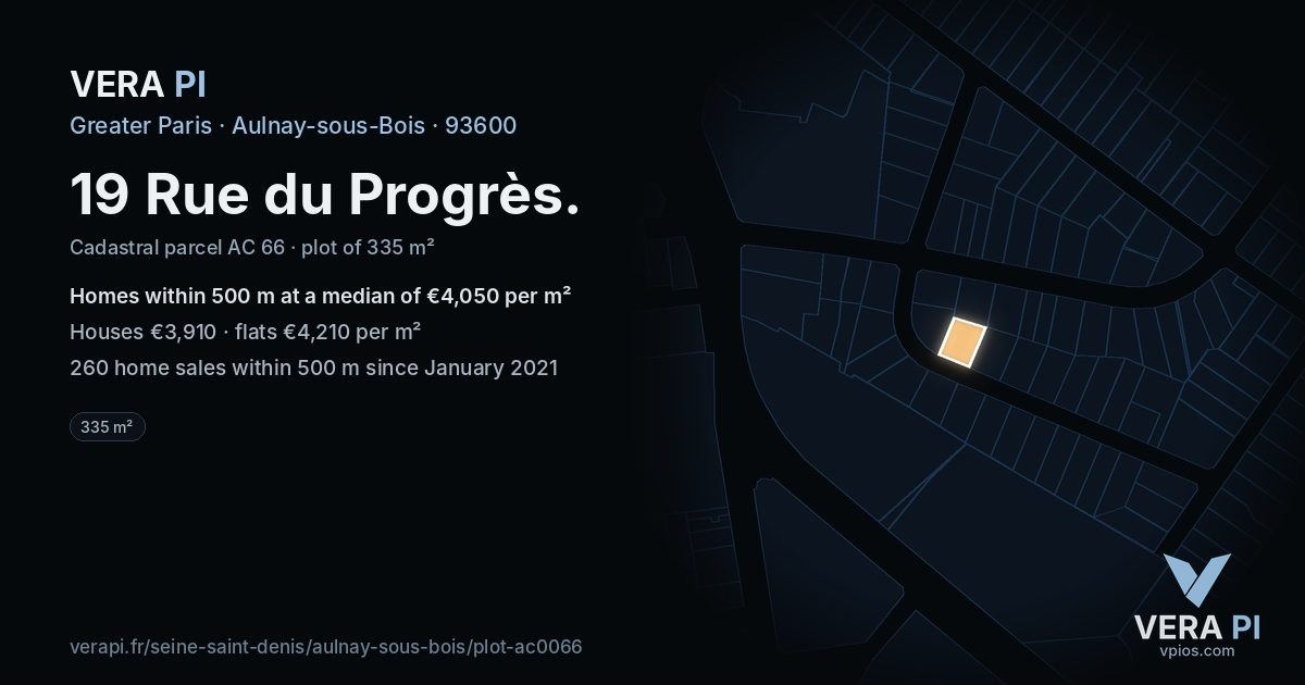 19 Rue du Progrès, Aulnay-sous-Bois at night – the plot lit, the parcels around coloured by the prices near them