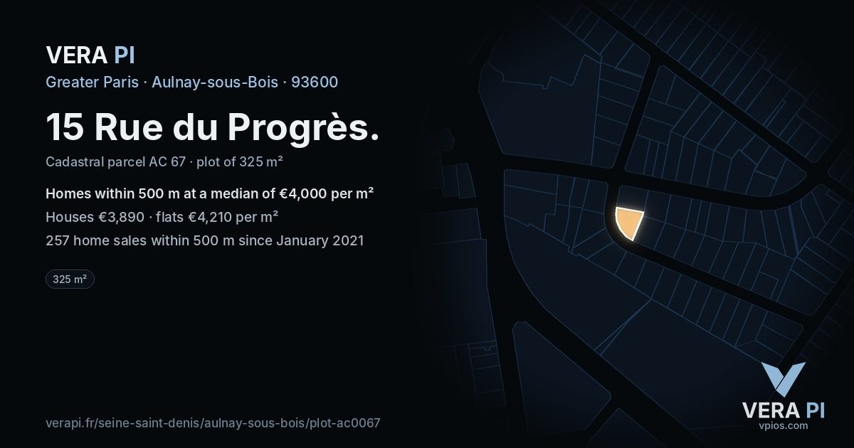 15 Rue du Progrès, Aulnay-sous-Bois at night – the plot lit, the parcels around coloured by the prices near them