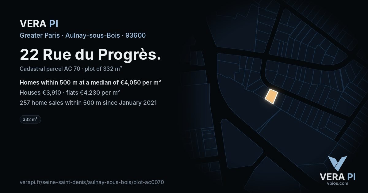 22 Rue du Progrès, Aulnay-sous-Bois at night – the plot lit, the parcels around coloured by the prices near them