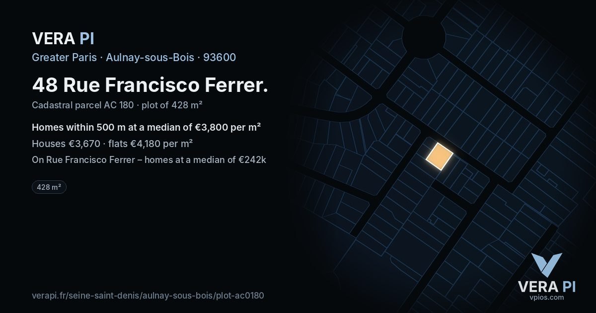 48 Rue Francisco Ferrer, Aulnay-sous-Bois at night – the plot lit, the parcels around coloured by the prices near them