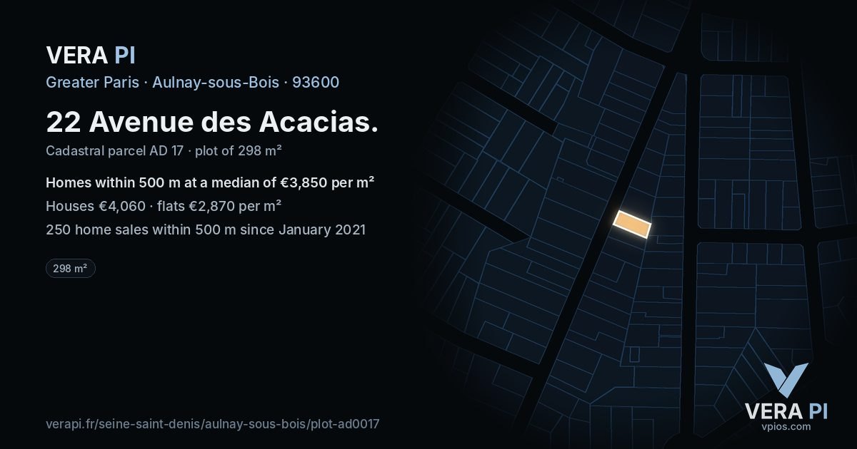 22 Avenue des Acacias, Aulnay-sous-Bois at night – the plot lit, the parcels around coloured by the prices near them