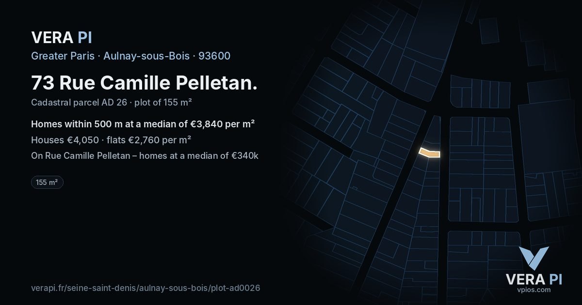 73 Rue Camille Pelletan, Aulnay-sous-Bois at night – the plot lit, the parcels around coloured by the prices near them