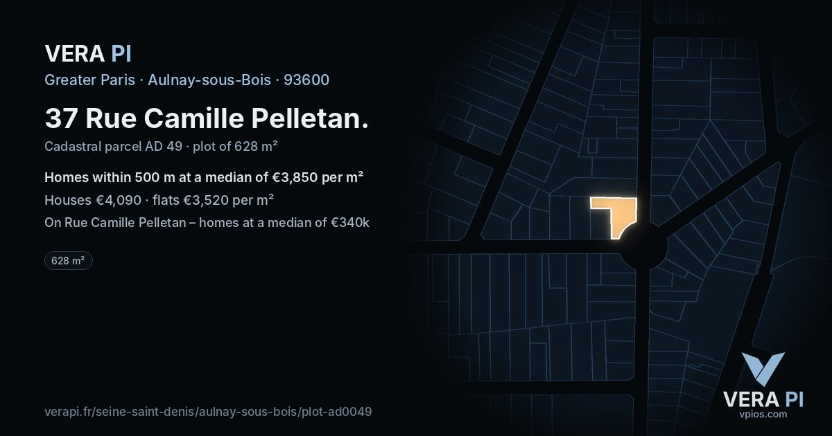 37 Rue Camille Pelletan, Aulnay-sous-Bois at night – the plot lit, the parcels around coloured by the prices near them