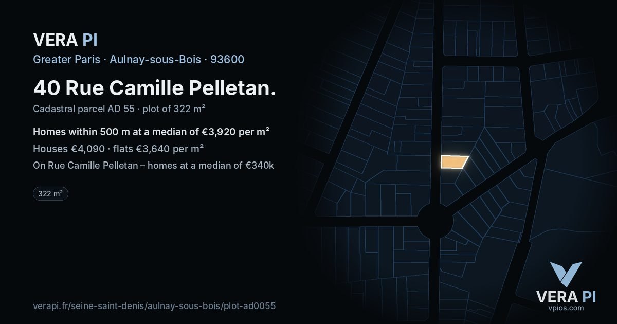 40 Rue Camille Pelletan, Aulnay-sous-Bois at night – the plot lit, the parcels around coloured by the prices near them