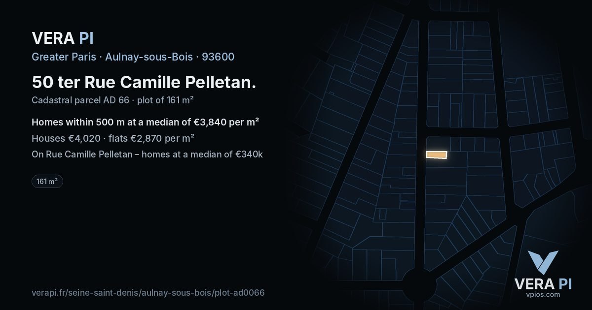 50 ter Rue Camille Pelletan, Aulnay-sous-Bois at night – the plot lit, the parcels around coloured by the prices near them
