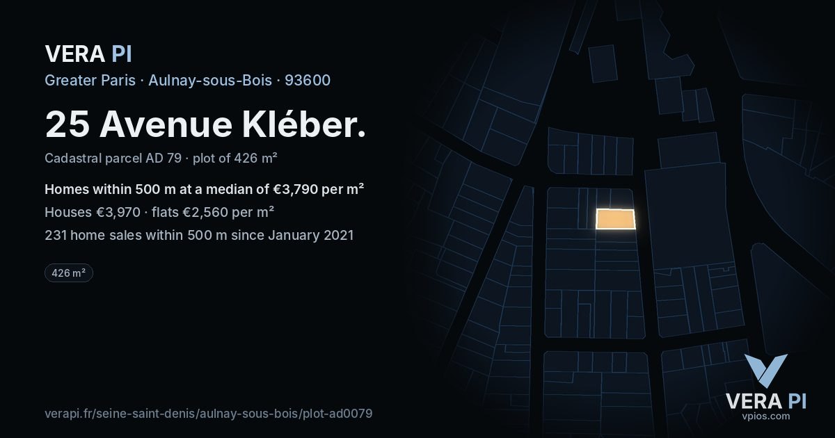 25 Avenue Kléber, Aulnay-sous-Bois at night – the plot lit, the parcels around coloured by the prices near them