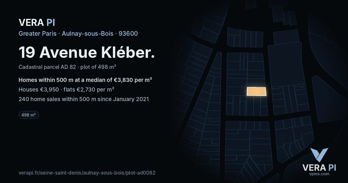 19 Avenue Kléber, Aulnay-sous-Bois at night – the plot lit, the parcels around coloured by the prices near them