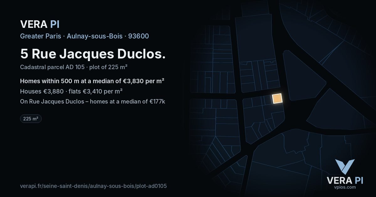 5 Rue Jacques Duclos, Aulnay-sous-Bois at night – the plot lit, the parcels around coloured by the prices near them