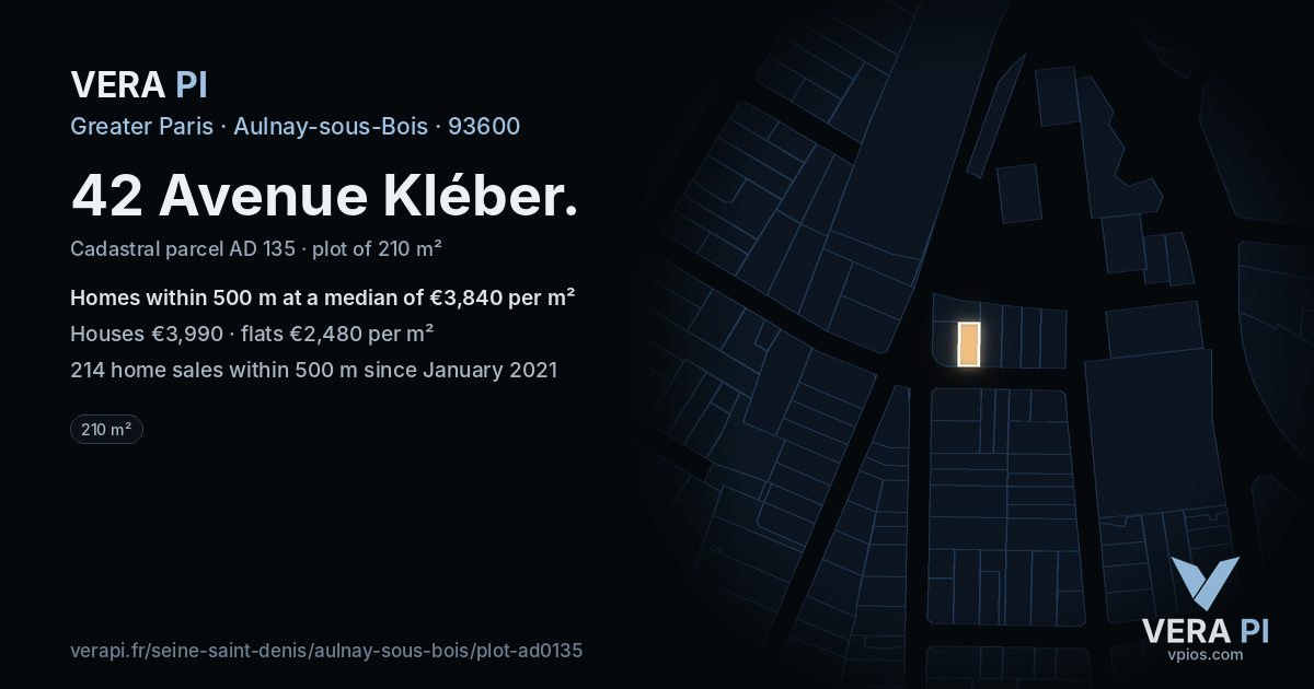 42 Avenue Kléber, Aulnay-sous-Bois at night – the plot lit, the parcels around coloured by the prices near them