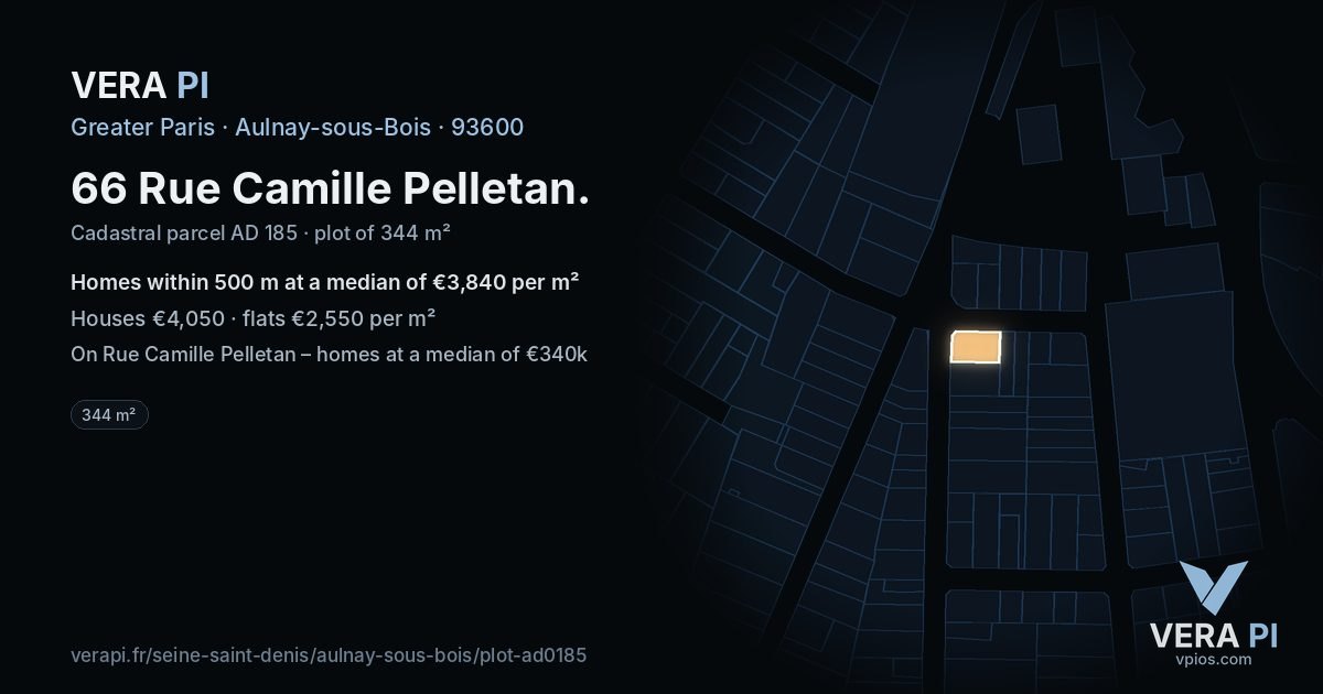66 Rue Camille Pelletan, Aulnay-sous-Bois at night – the plot lit, the parcels around coloured by the prices near them