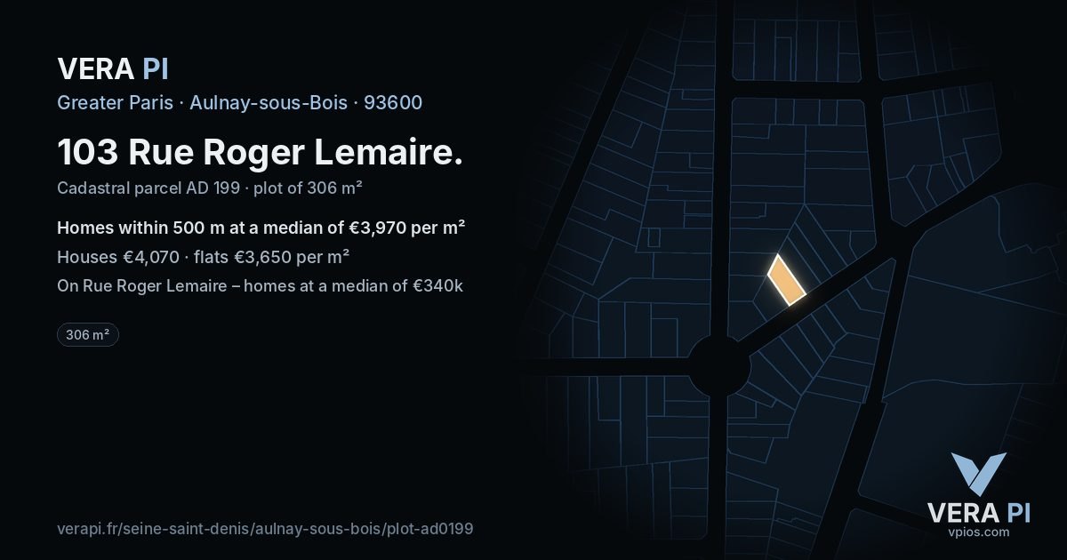 103 Rue Roger Lemaire, Aulnay-sous-Bois at night – the plot lit, the parcels around coloured by the prices near them