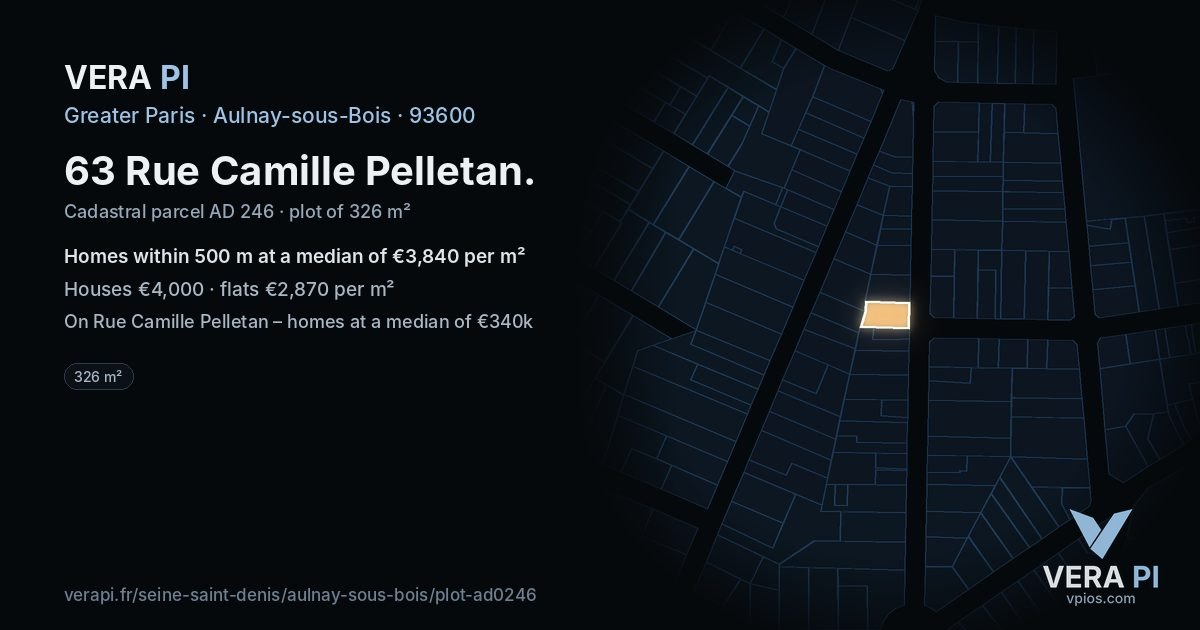 63 Rue Camille Pelletan, Aulnay-sous-Bois at night – the plot lit, the parcels around coloured by the prices near them