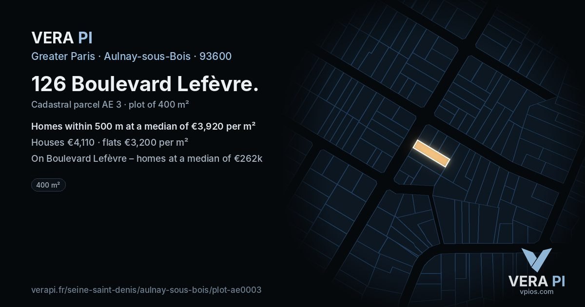 126 Boulevard Lefèvre, Aulnay-sous-Bois at night – the plot lit, the parcels around coloured by the prices near them
