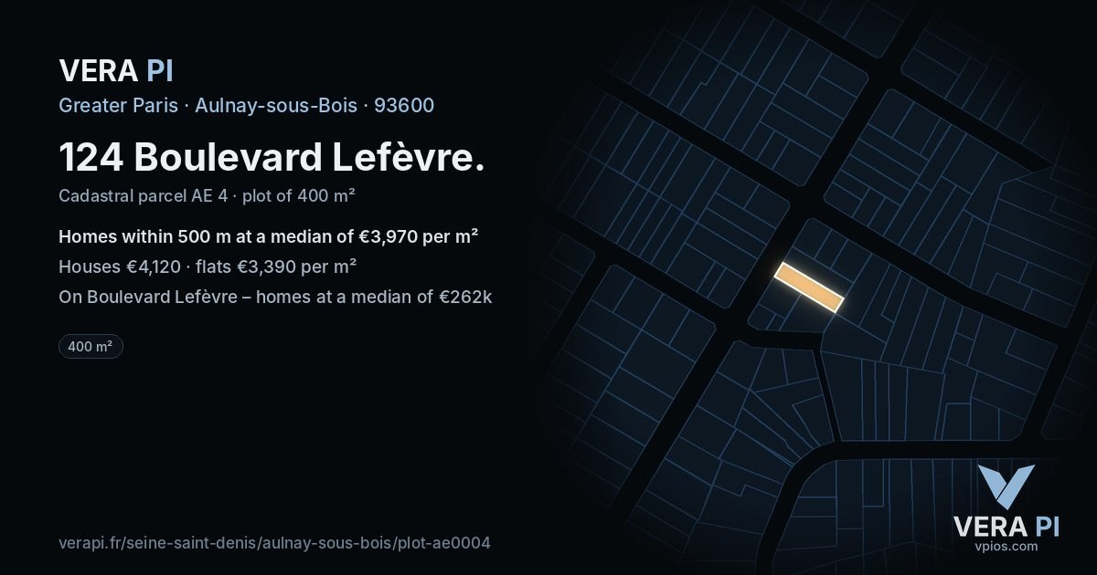 124 Boulevard Lefèvre, Aulnay-sous-Bois at night – the plot lit, the parcels around coloured by the prices near them