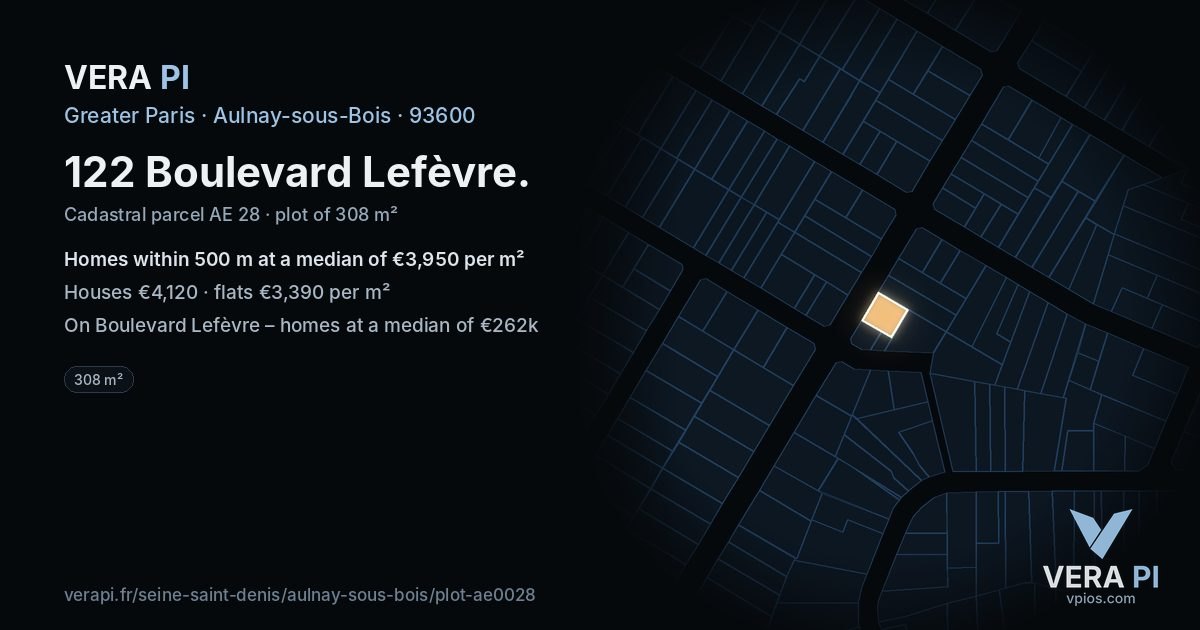 122 Boulevard Lefèvre, Aulnay-sous-Bois at night – the plot lit, the parcels around coloured by the prices near them