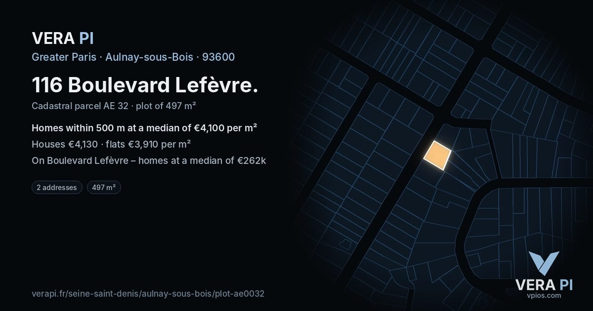 116 Boulevard Lefèvre, Aulnay-sous-Bois at night – the plot lit, the parcels around coloured by the prices near them