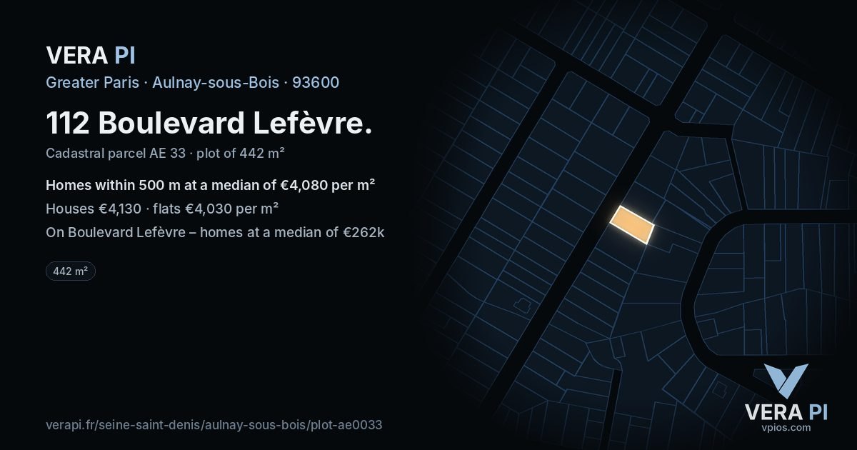 112 Boulevard Lefèvre, Aulnay-sous-Bois at night – the plot lit, the parcels around coloured by the prices near them
