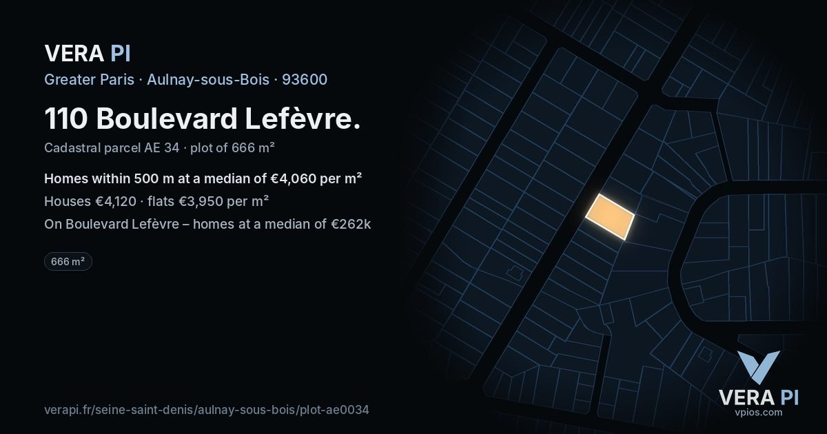 110 Boulevard Lefèvre, Aulnay-sous-Bois at night – the plot lit, the parcels around coloured by the prices near them