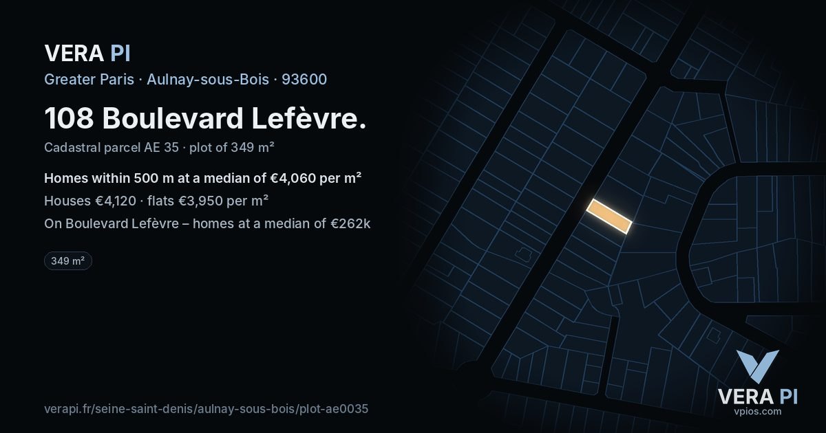 108 Boulevard Lefèvre, Aulnay-sous-Bois at night – the plot lit, the parcels around coloured by the prices near them