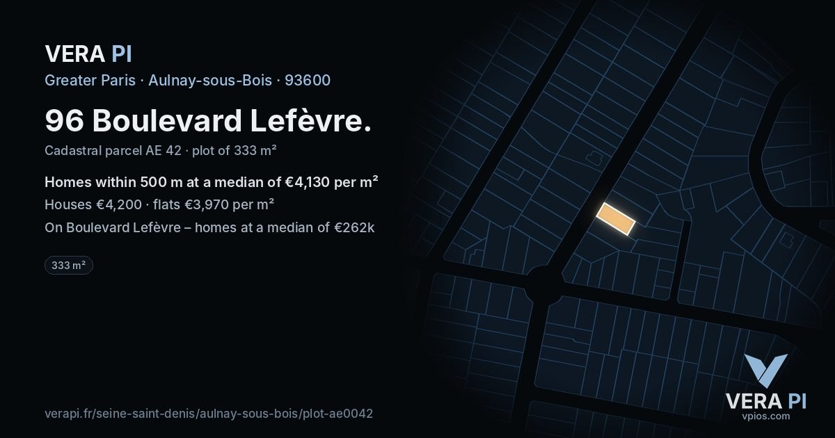 96 Boulevard Lefèvre, Aulnay-sous-Bois at night – the plot lit, the parcels around coloured by the prices near them