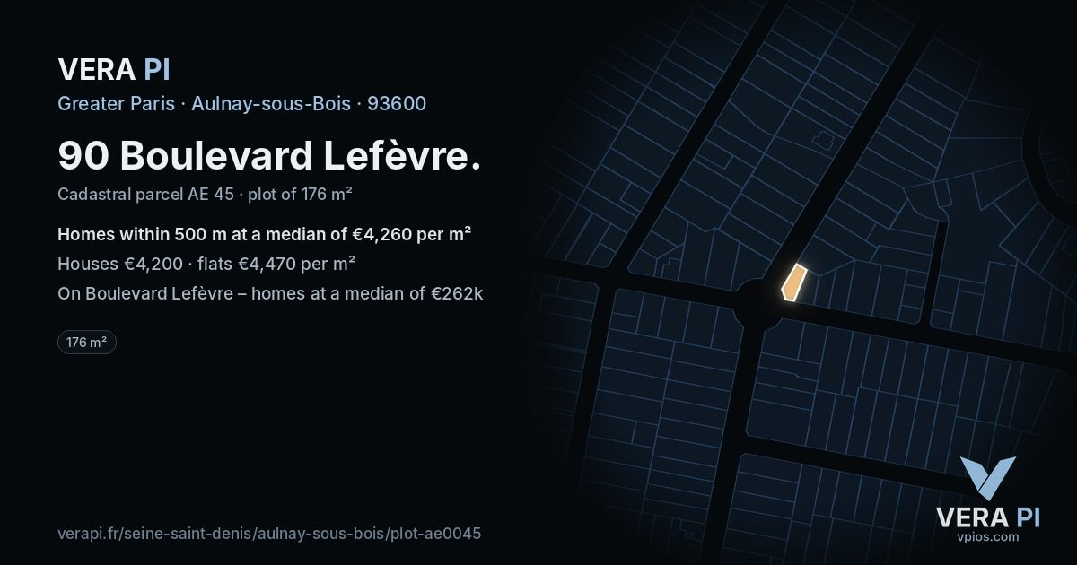 90 Boulevard Lefèvre, Aulnay-sous-Bois at night – the plot lit, the parcels around coloured by the prices near them
