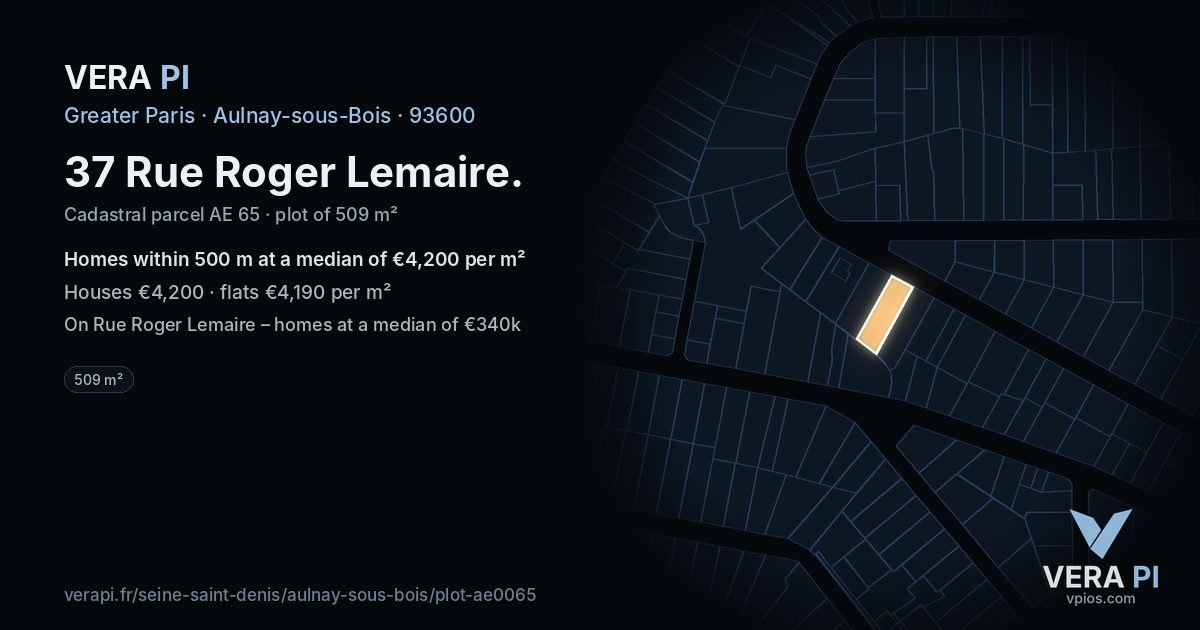 37 Rue Roger Lemaire, Aulnay-sous-Bois at night – the plot lit, the parcels around coloured by the prices near them