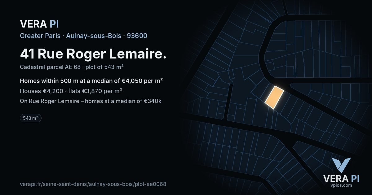 41 Rue Roger Lemaire, Aulnay-sous-Bois at night – the plot lit, the parcels around coloured by the prices near them