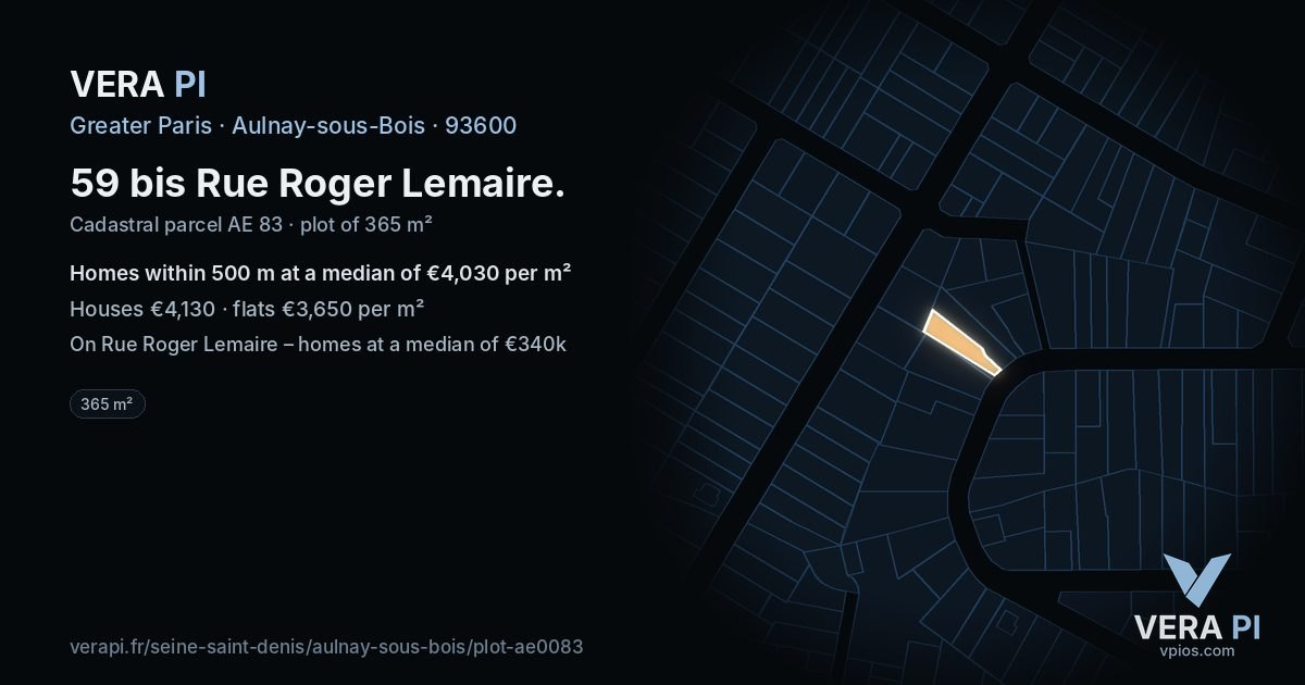 59 bis Rue Roger Lemaire, Aulnay-sous-Bois at night – the plot lit, the parcels around coloured by the prices near them