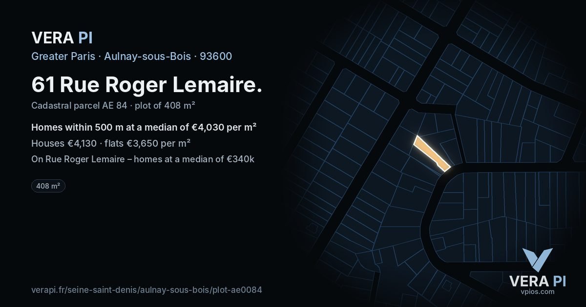 61 Rue Roger Lemaire, Aulnay-sous-Bois at night – the plot lit, the parcels around coloured by the prices near them