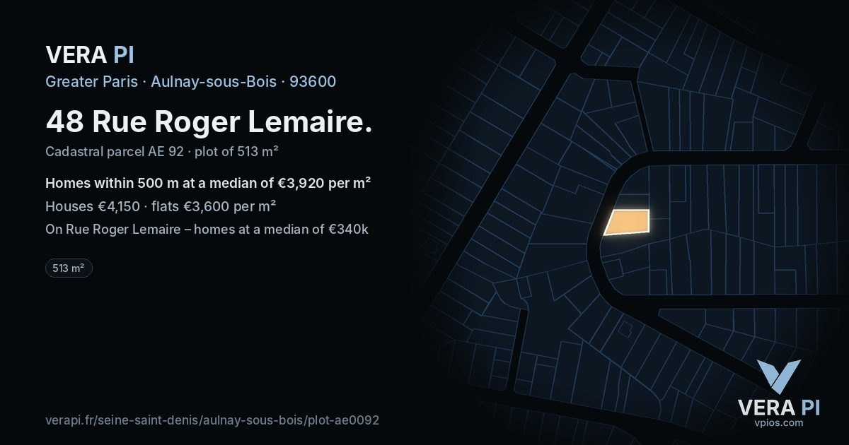 48 Rue Roger Lemaire, Aulnay-sous-Bois at night – the plot lit, the parcels around coloured by the prices near them