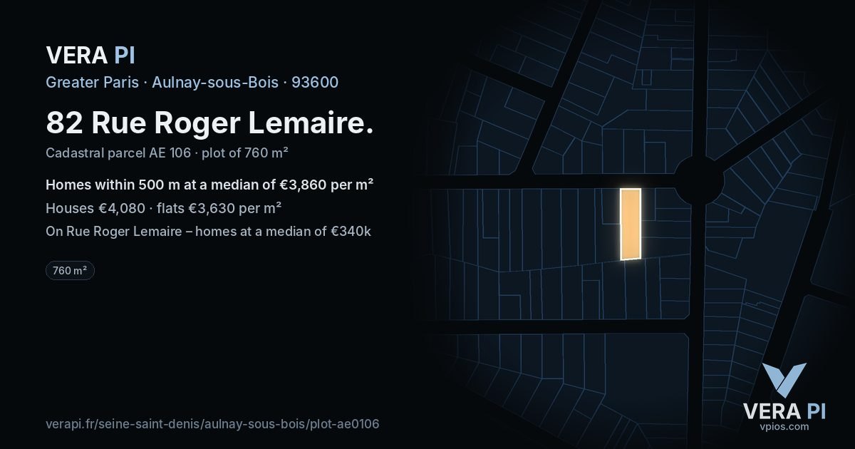 82 Rue Roger Lemaire, Aulnay-sous-Bois at night – the plot lit, the parcels around coloured by the prices near them