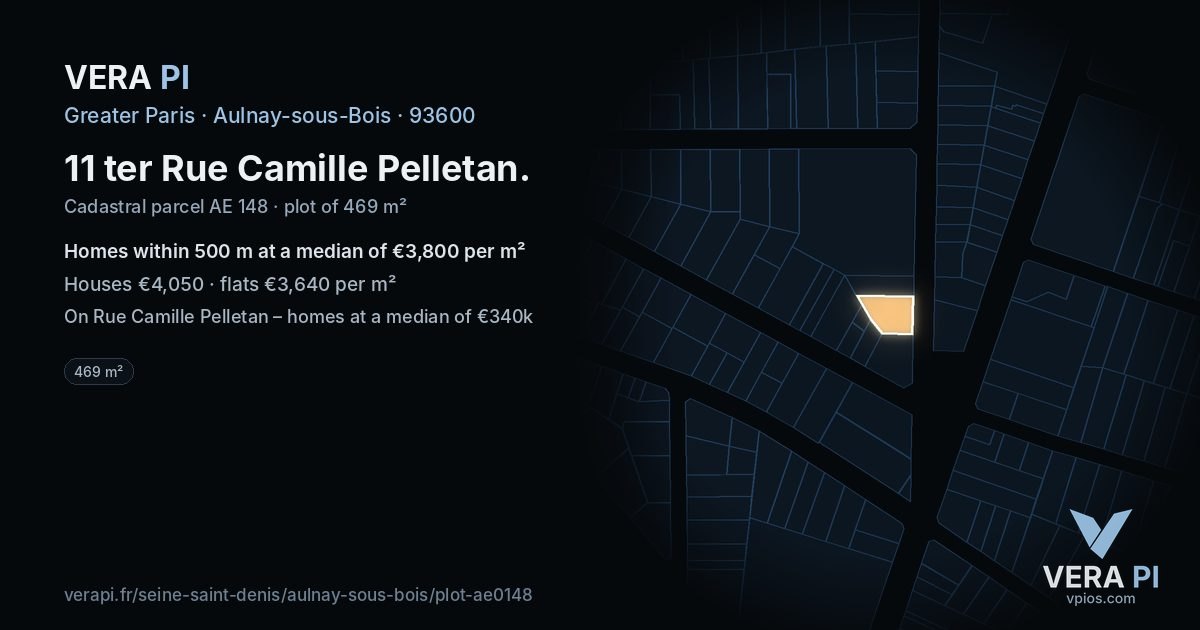 11 ter Rue Camille Pelletan, Aulnay-sous-Bois at night – the plot lit, the parcels around coloured by the prices near them