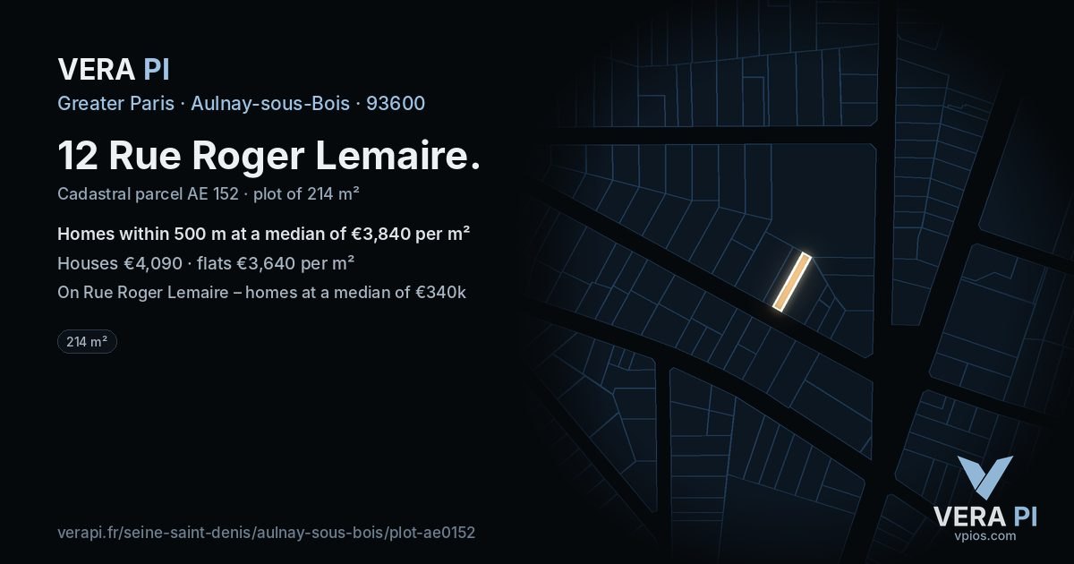 12 Rue Roger Lemaire, Aulnay-sous-Bois at night – the plot lit, the parcels around coloured by the prices near them