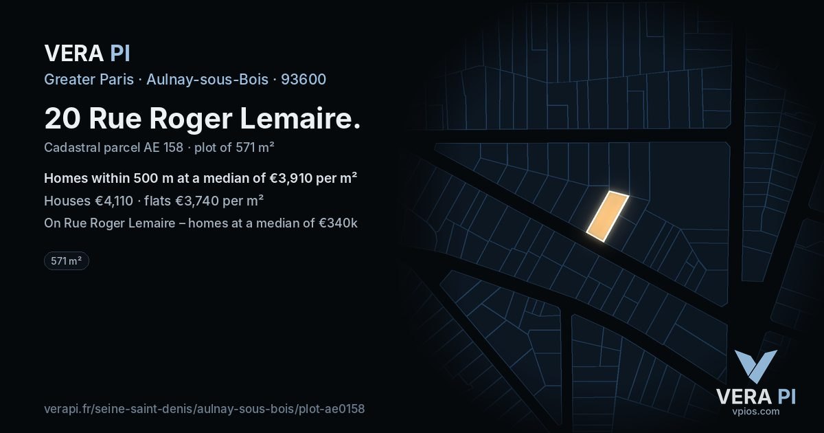 20 Rue Roger Lemaire, Aulnay-sous-Bois at night – the plot lit, the parcels around coloured by the prices near them