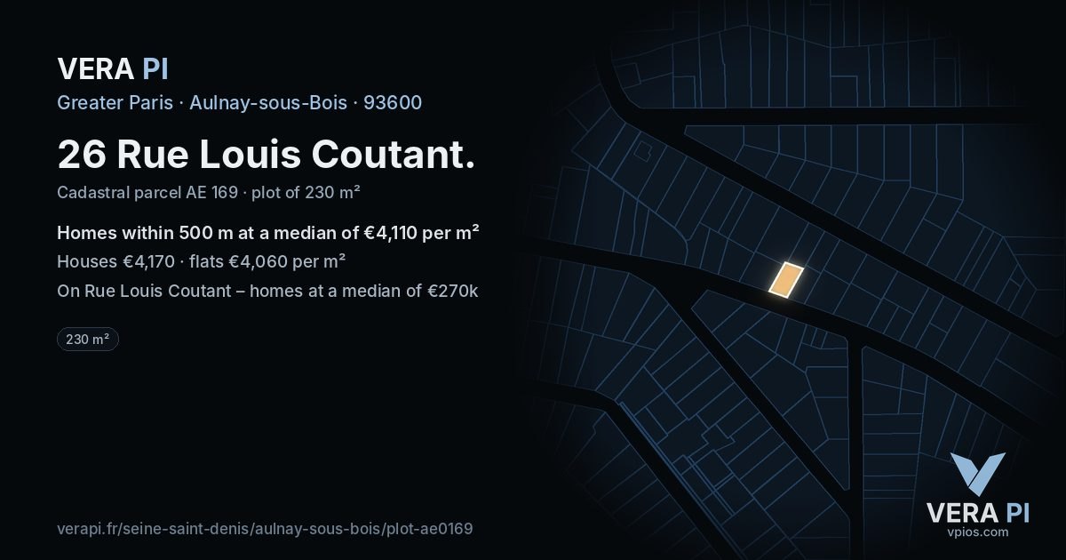 26 Rue Louis Coutant, Aulnay-sous-Bois at night – the plot lit, the parcels around coloured by the prices near them