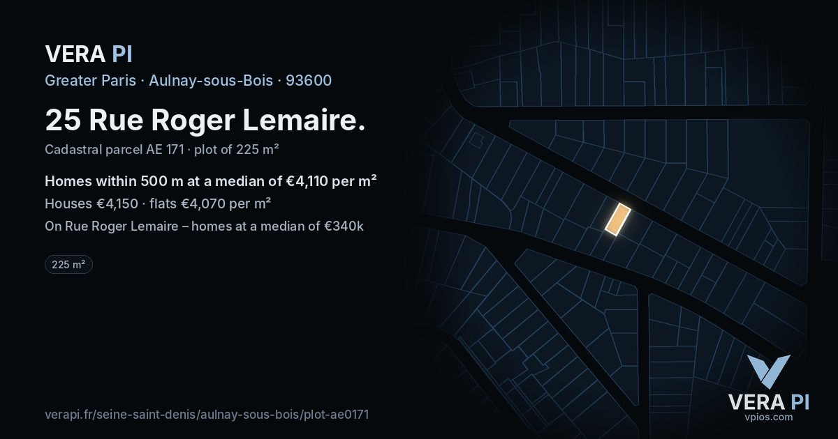 25 Rue Roger Lemaire, Aulnay-sous-Bois at night – the plot lit, the parcels around coloured by the prices near them