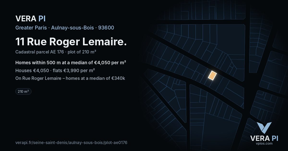 11 Rue Roger Lemaire, Aulnay-sous-Bois at night – the plot lit, the parcels around coloured by the prices near them