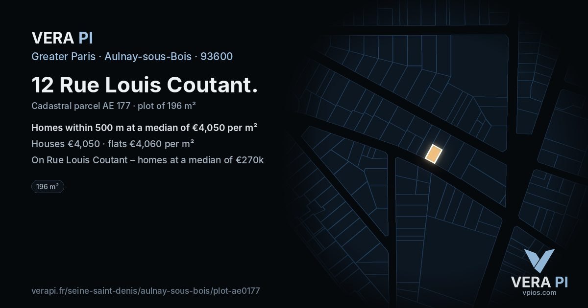 12 Rue Louis Coutant, Aulnay-sous-Bois at night – the plot lit, the parcels around coloured by the prices near them