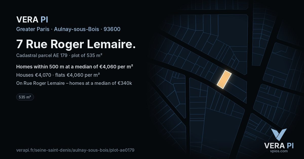 7 Rue Roger Lemaire, Aulnay-sous-Bois at night – the plot lit, the parcels around coloured by the prices near them