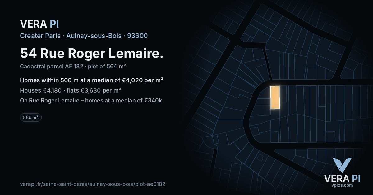 54 Rue Roger Lemaire, Aulnay-sous-Bois at night – the plot lit, the parcels around coloured by the prices near them