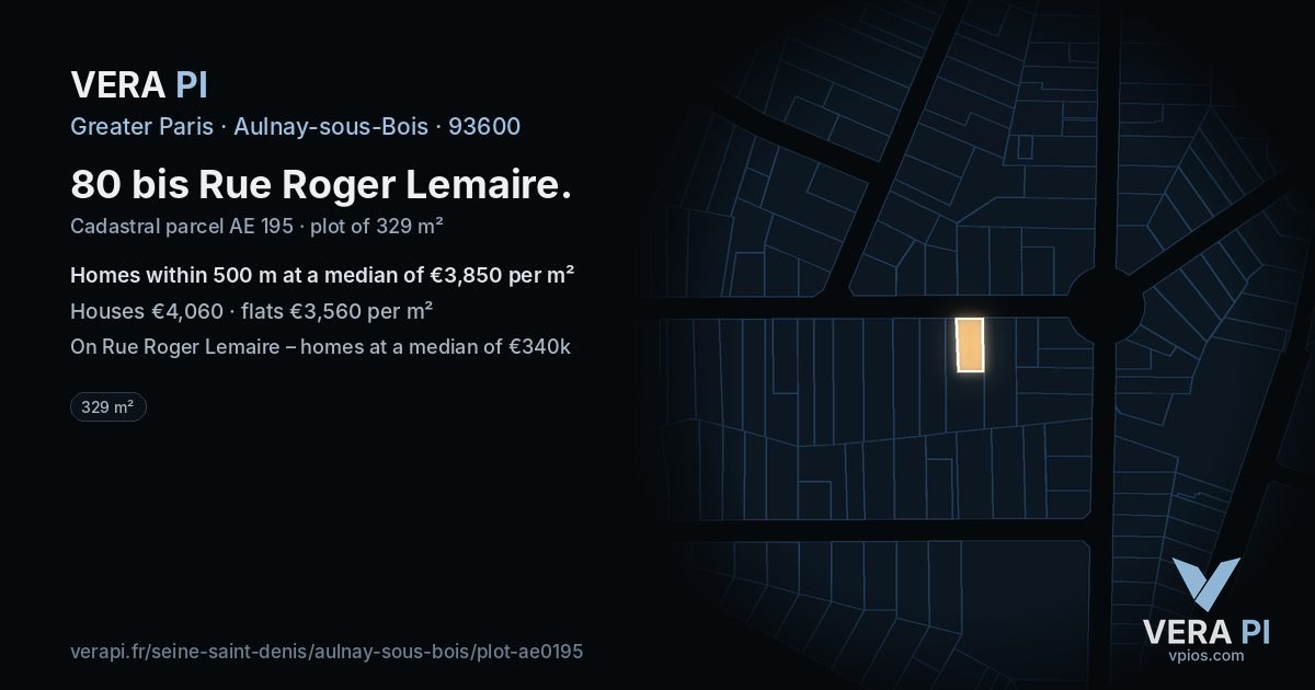 80 bis Rue Roger Lemaire, Aulnay-sous-Bois at night – the plot lit, the parcels around coloured by the prices near them