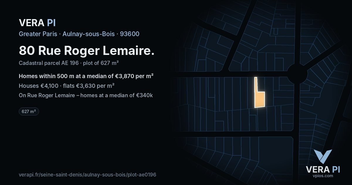80 Rue Roger Lemaire, Aulnay-sous-Bois at night – the plot lit, the parcels around coloured by the prices near them