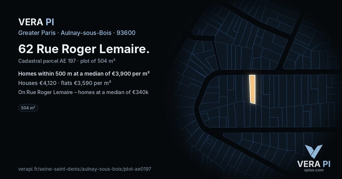 62 Rue Roger Lemaire, Aulnay-sous-Bois at night – the plot lit, the parcels around coloured by the prices near them