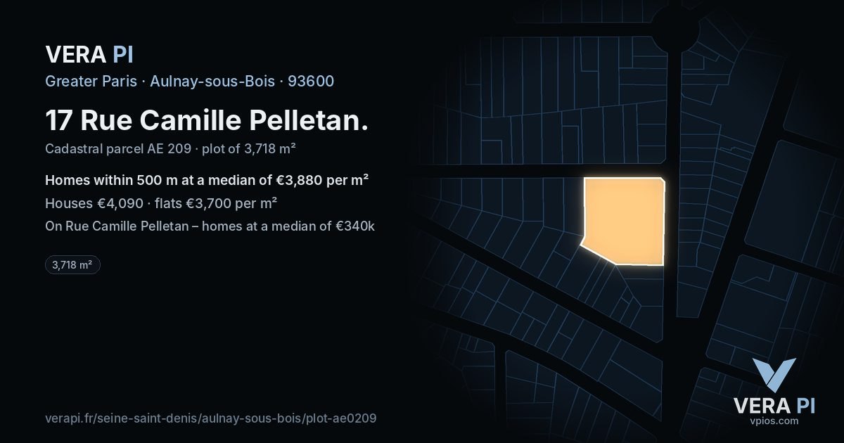 17 Rue Camille Pelletan, Aulnay-sous-Bois at night – the plot lit, the parcels around coloured by the prices near them