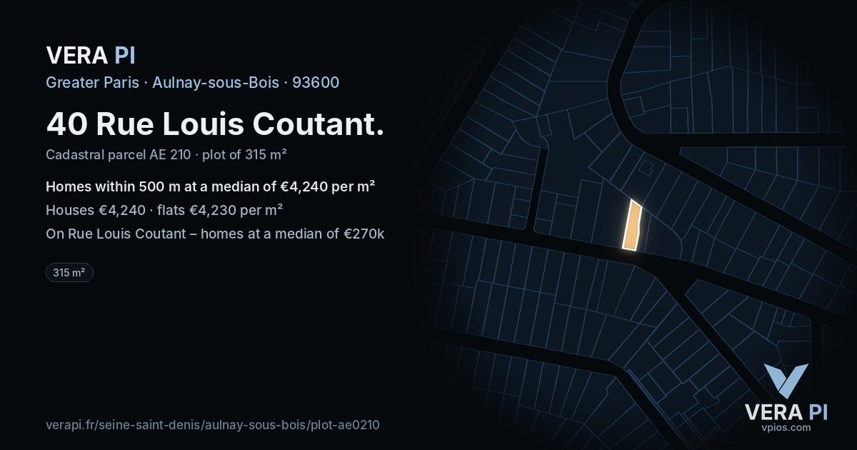 40 Rue Louis Coutant, Aulnay-sous-Bois at night – the plot lit, the parcels around coloured by the prices near them